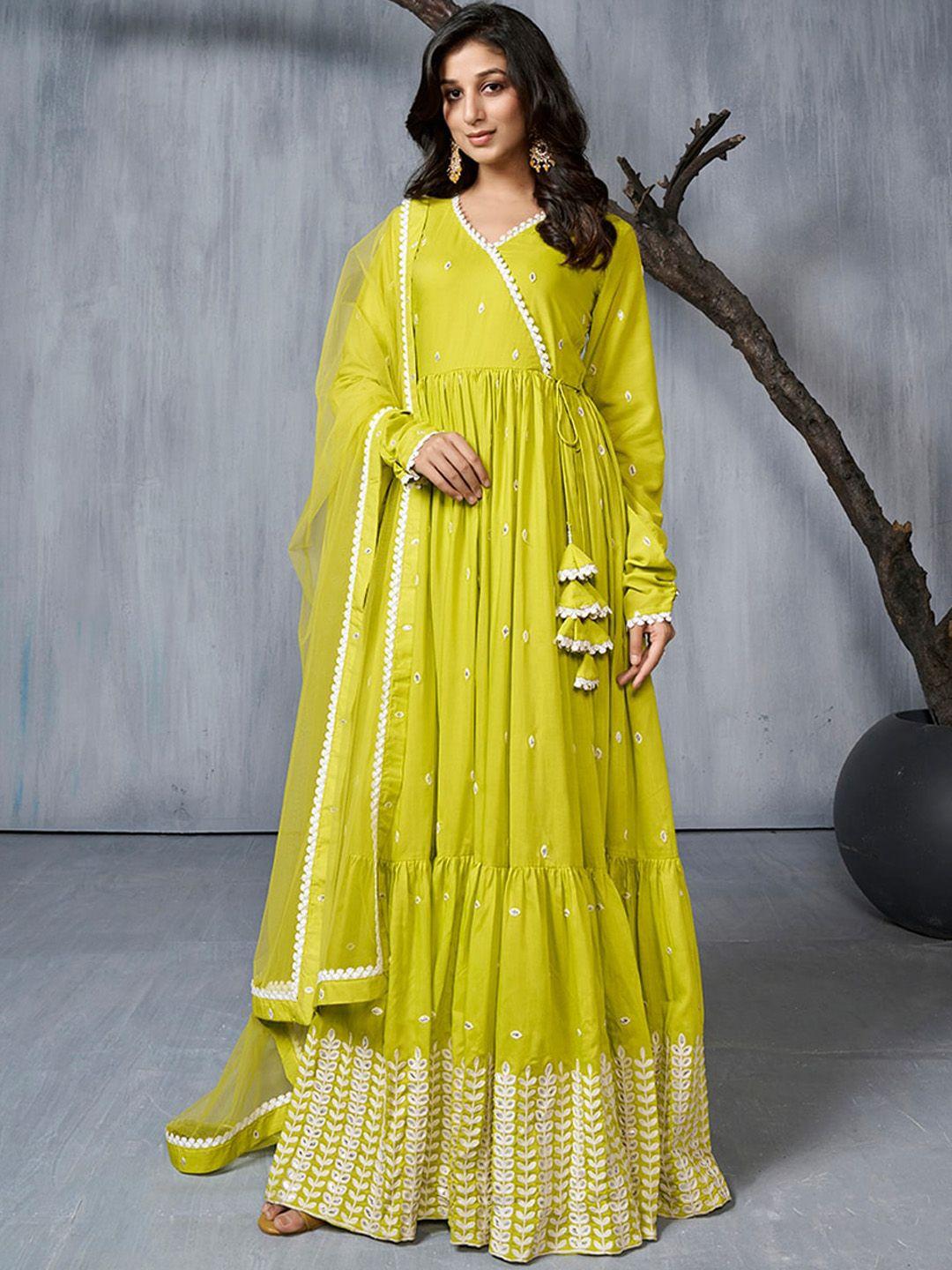 inddus ethnic motifs embroidered anarkali kurta with dupatta