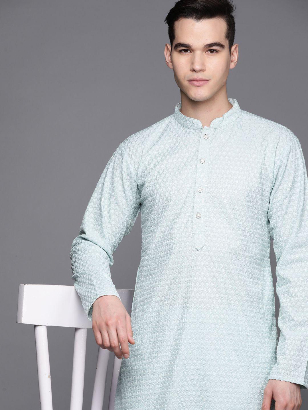 inddus ethnic motifs embroidered chikankari kurta with trousers