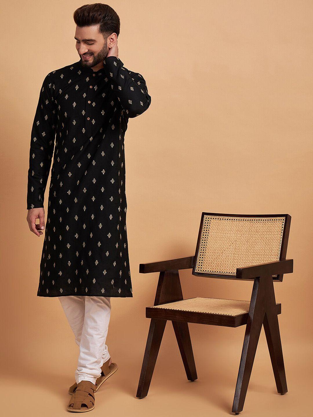 inddus ethnic motifs embroidered thread work silk kurta