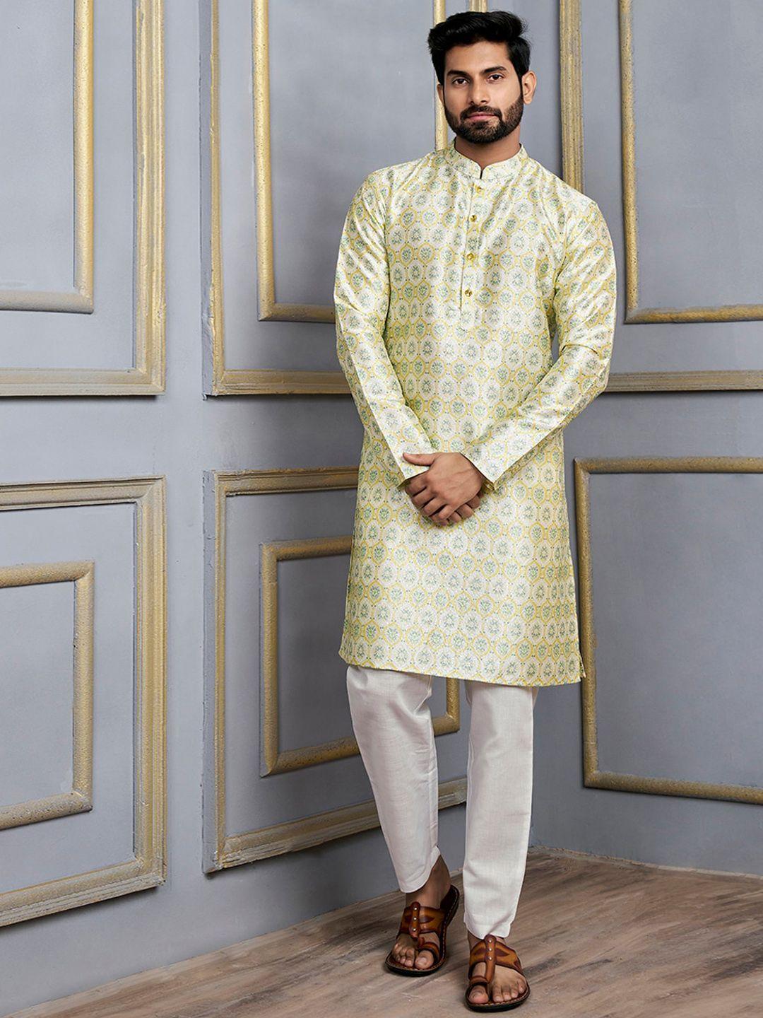 inddus ethnic motifs printed mandarin collar kurta