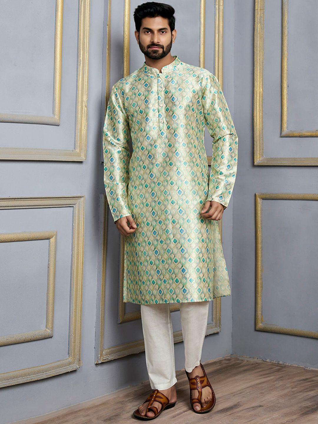 inddus ethnic motifs printed mandarin collar kurta