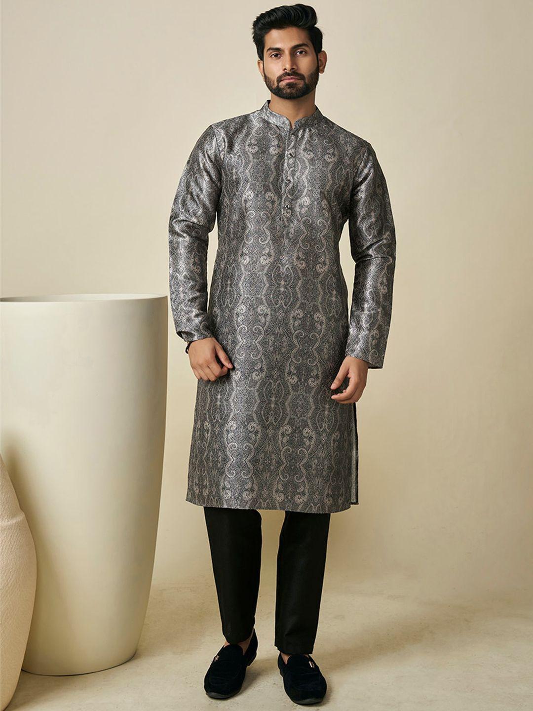 inddus ethnic motifs printed mandarin collar kurta