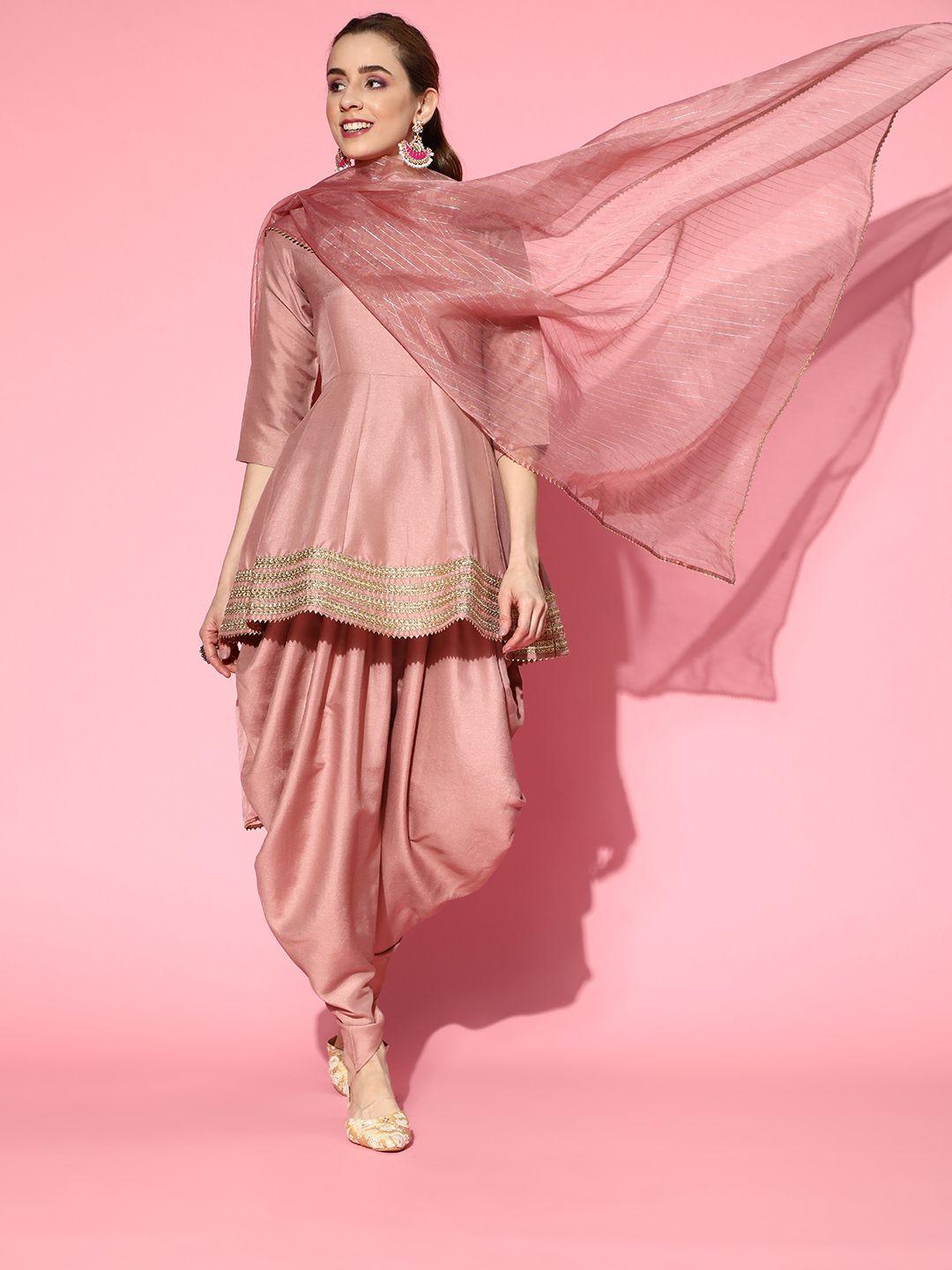 inddus ethnic motifs silk blend kurta set