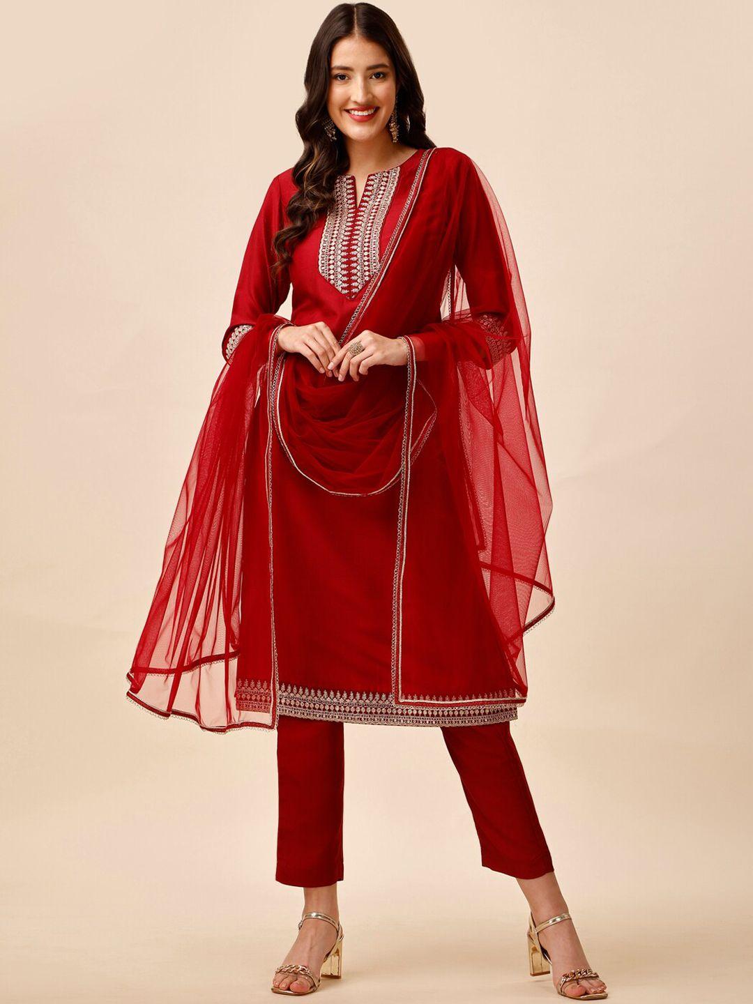 inddus ethnic motifs yoke design sequinned kurta with trousers & dupatta