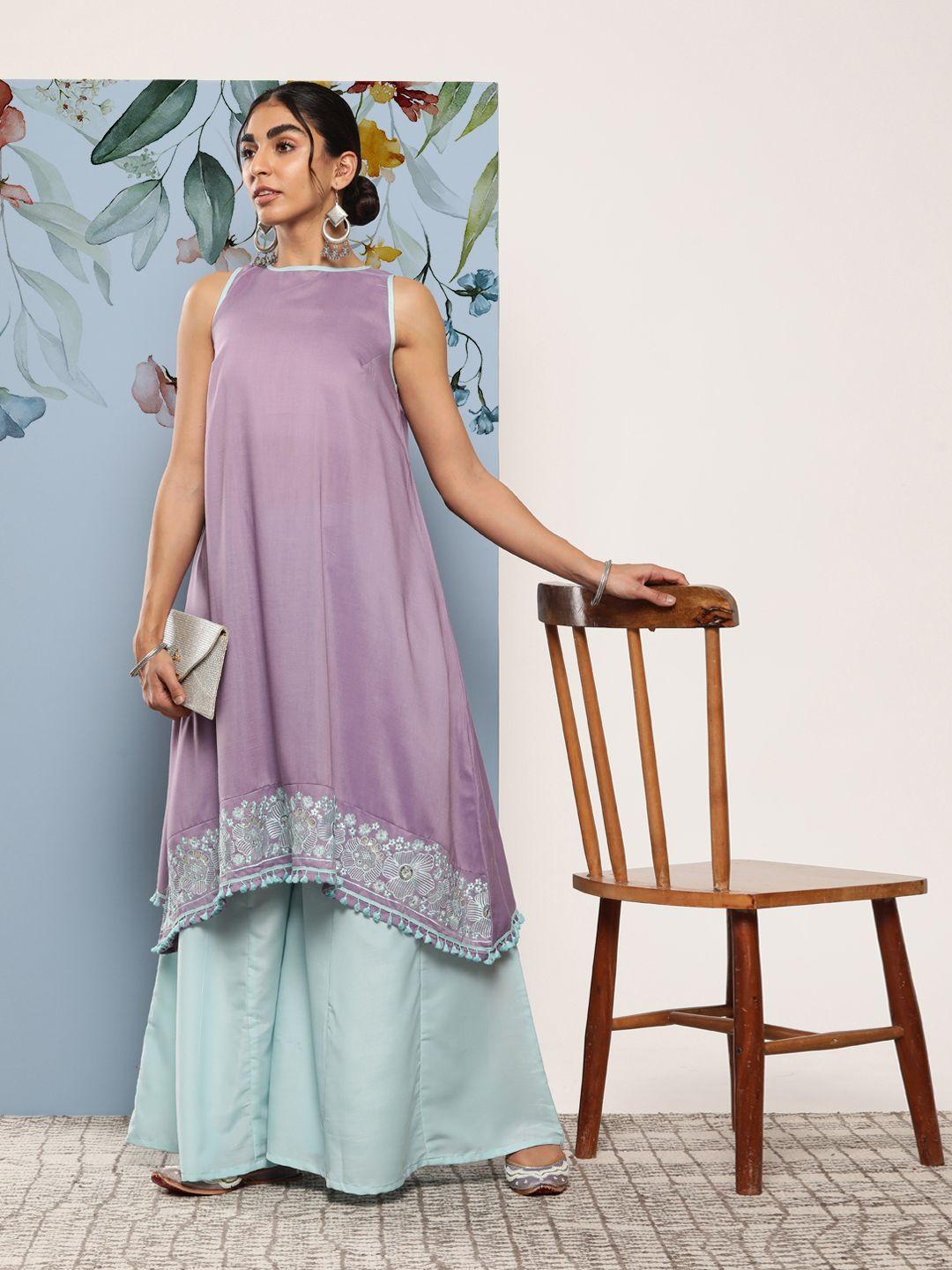 inddus floral embroidered a-line kurta with palazzos