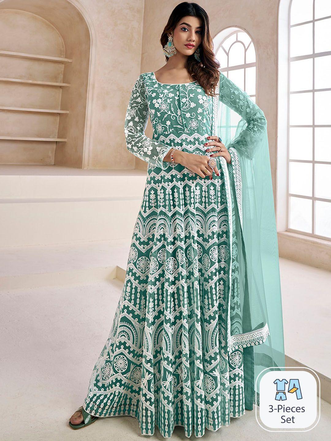 inddus floral embroidered anarkali maxi kurta with dupatta