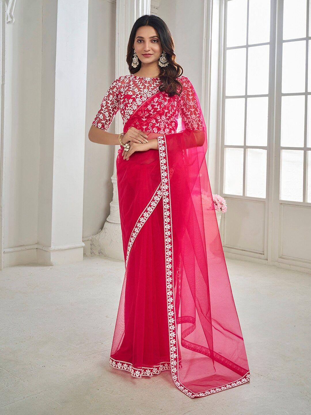 inddus floral embroidered net saree