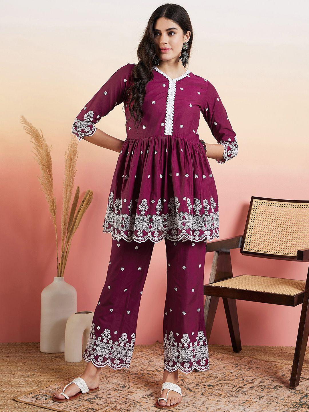 inddus floral embroidered pleated ethnic co-ords