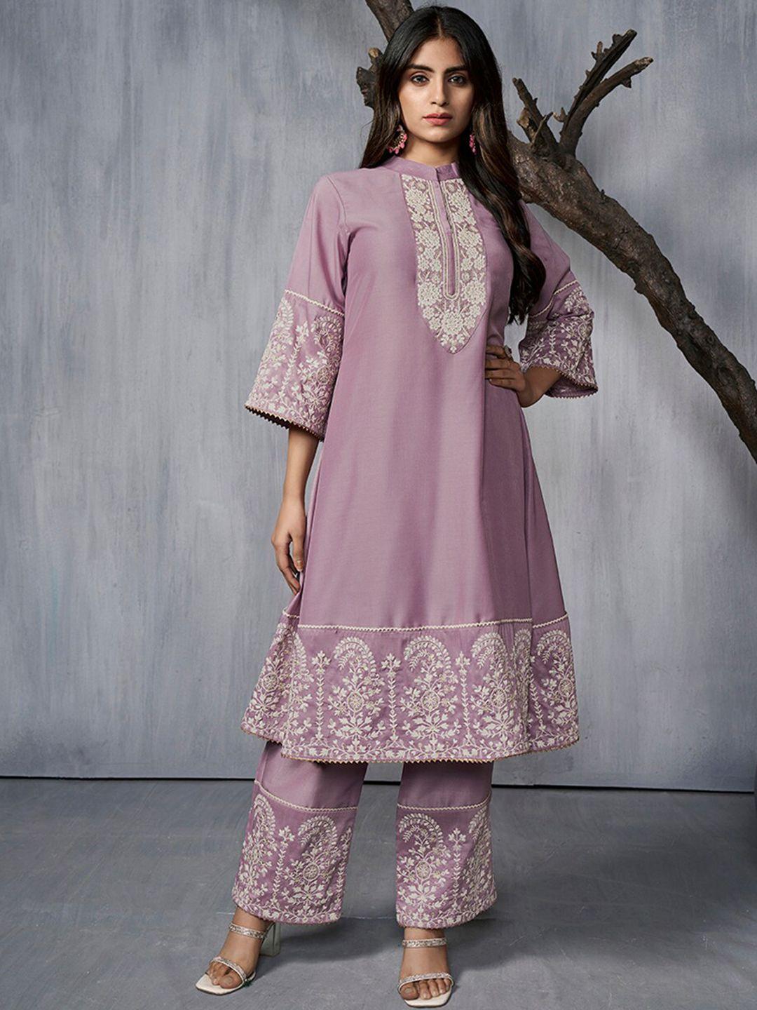 inddus floral embroidered regular a-line kurta with palazzos