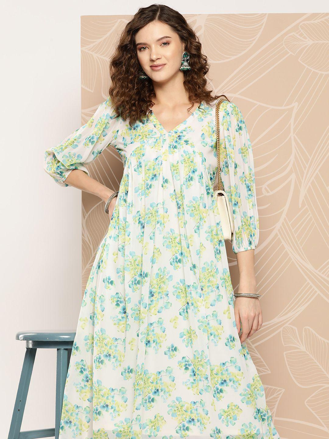 inddus floral printed floral georgette kurta