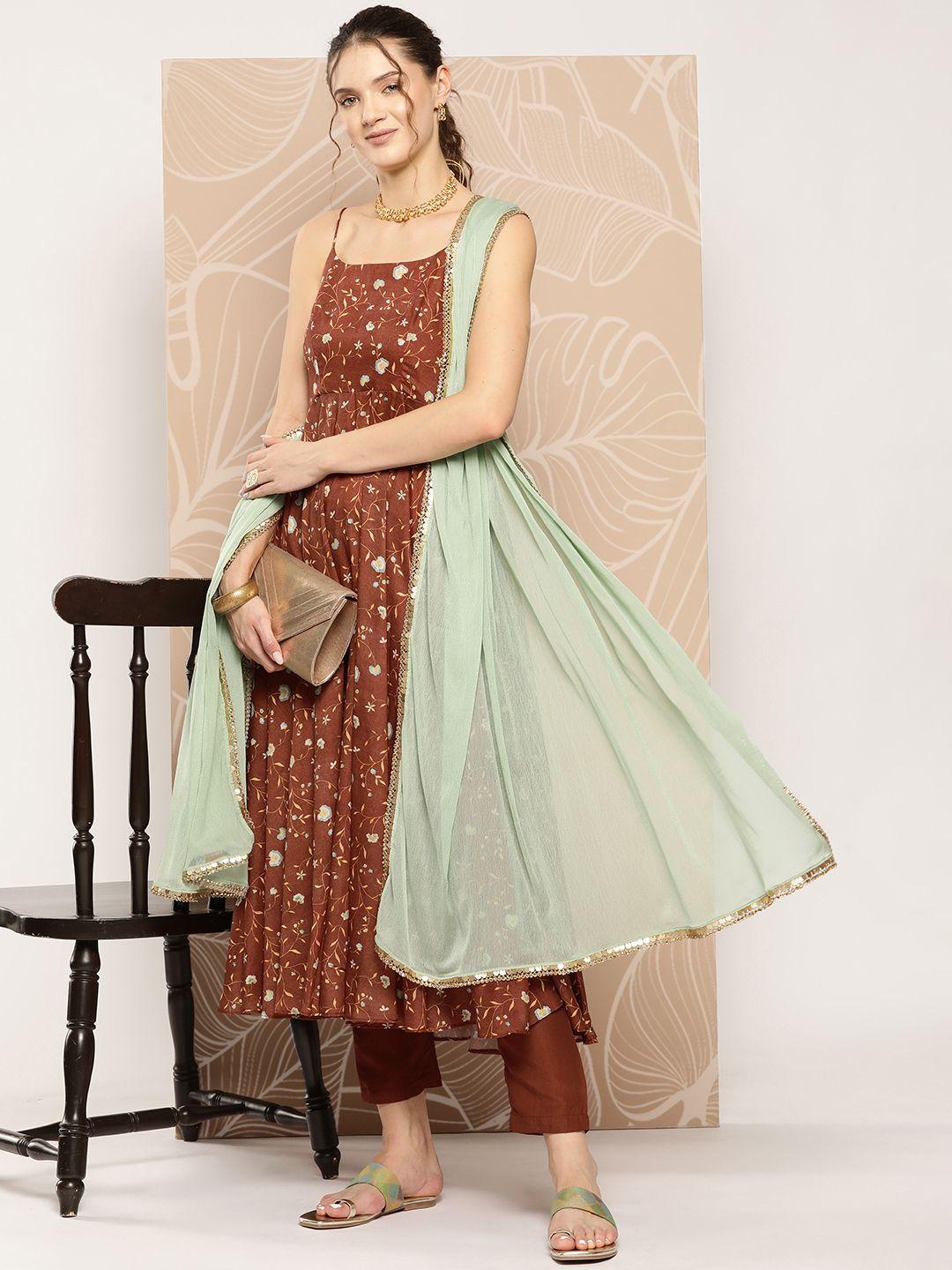 inddus floral printed kurta with trousers & with dupatta