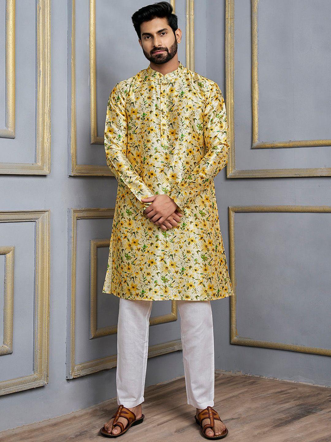 inddus floral printed mandarin collar kurta