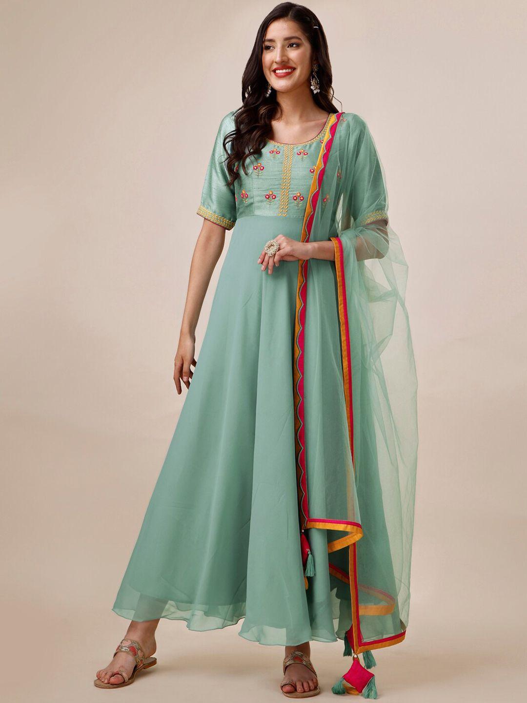 inddus floral yoke design anarkali kurta with dupatta