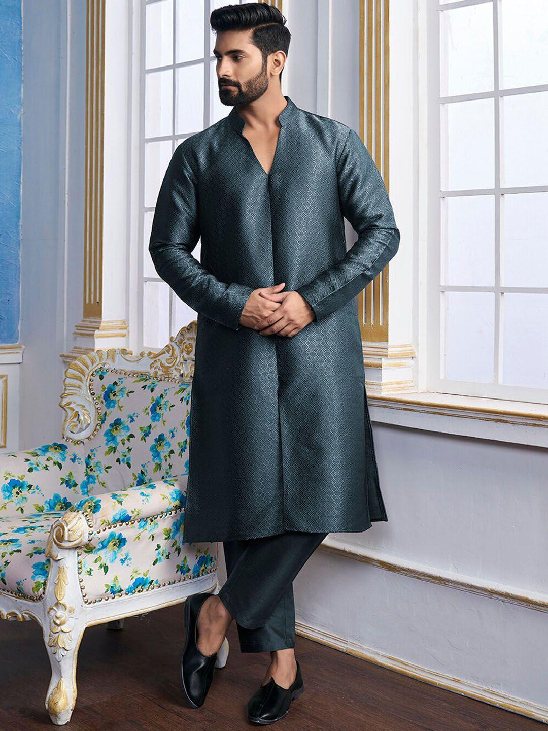 inddus geometric woven design straight kurta with trousers