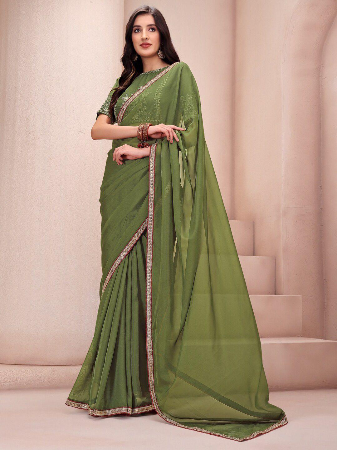 inddus green & maroon embroidered organza saree