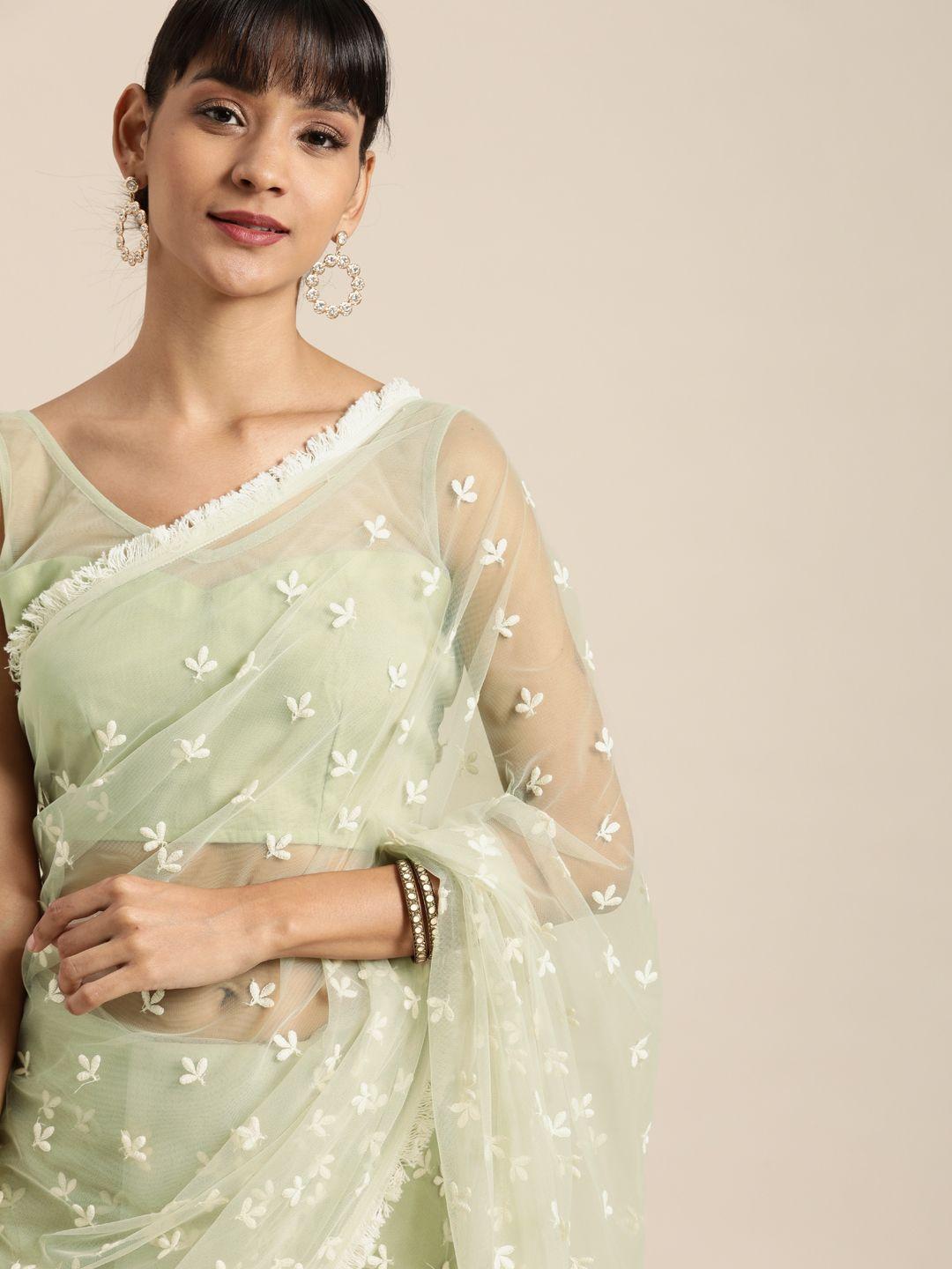 inddus green embellished net saree