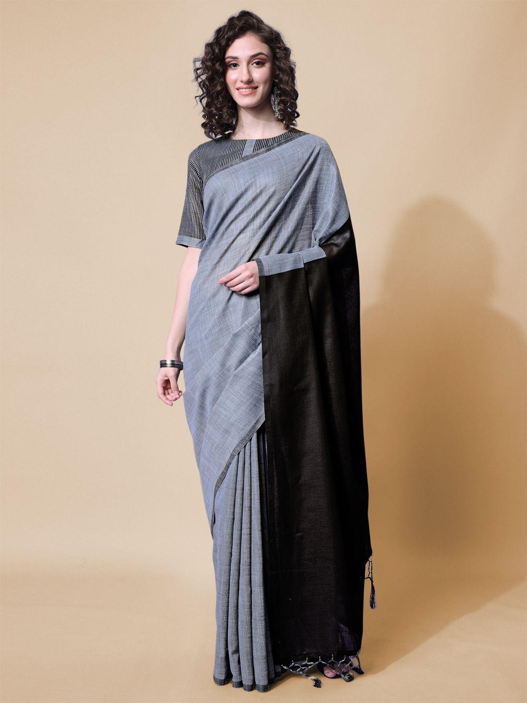 inddus grey & black colourblocked saree