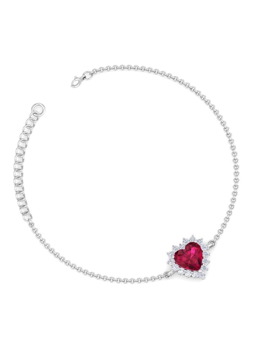 inddus jewels 925 sterling silver rhodium-plated cubic zirconia heart shaped link bracelet