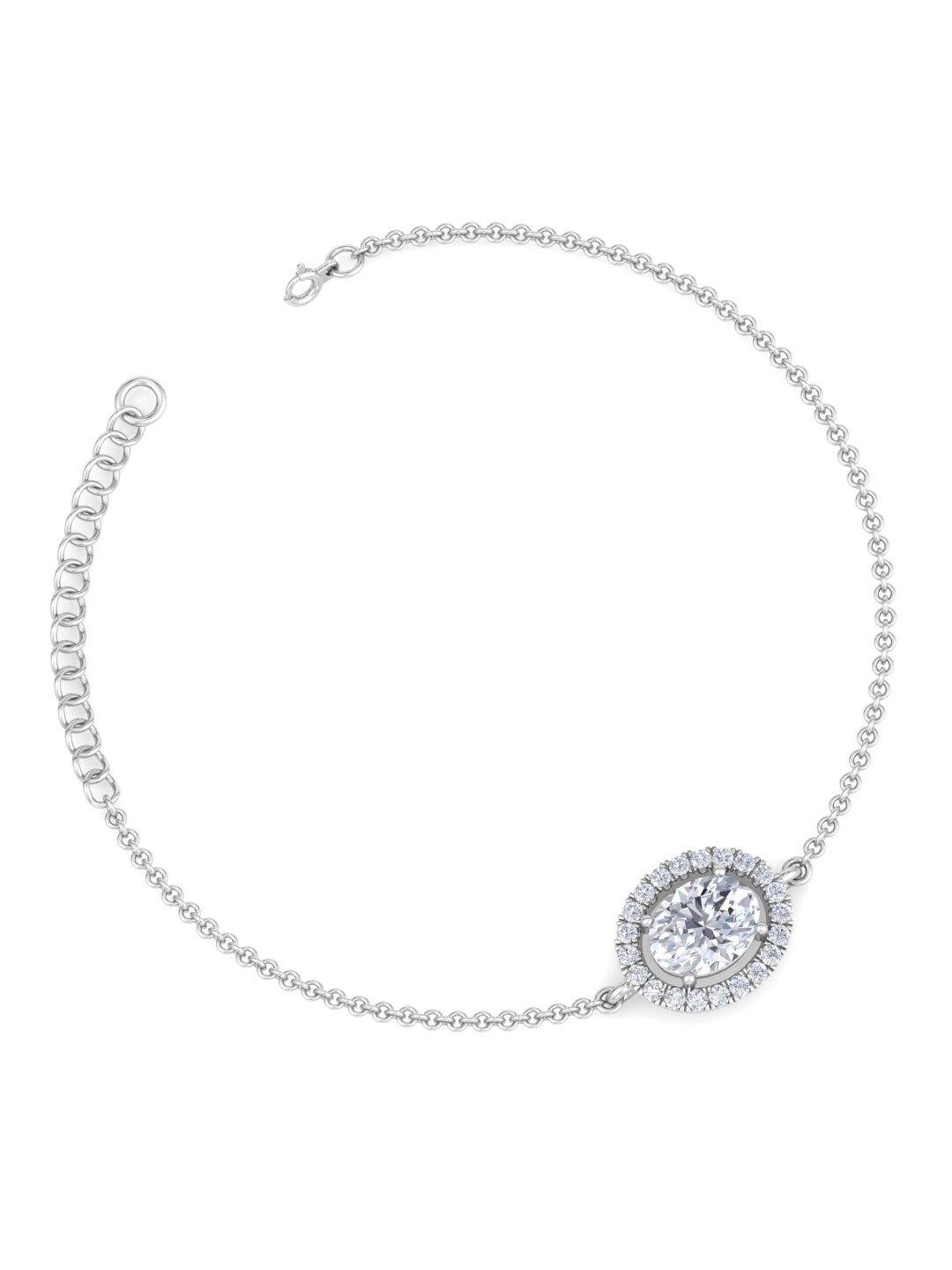 inddus jewels 925 sterling silver rhodium-plated cubic zirconia oval shaped link bracelet