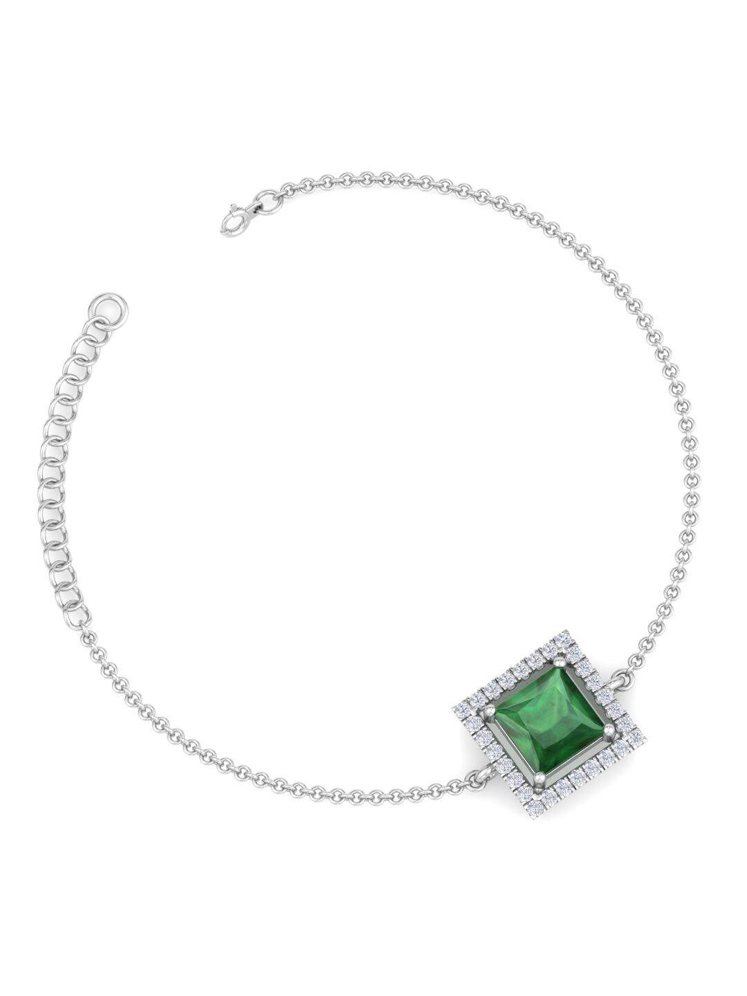 inddus jewels women green & silver-toned sterling silver cubic zirconia rhodium-plated link bracelet