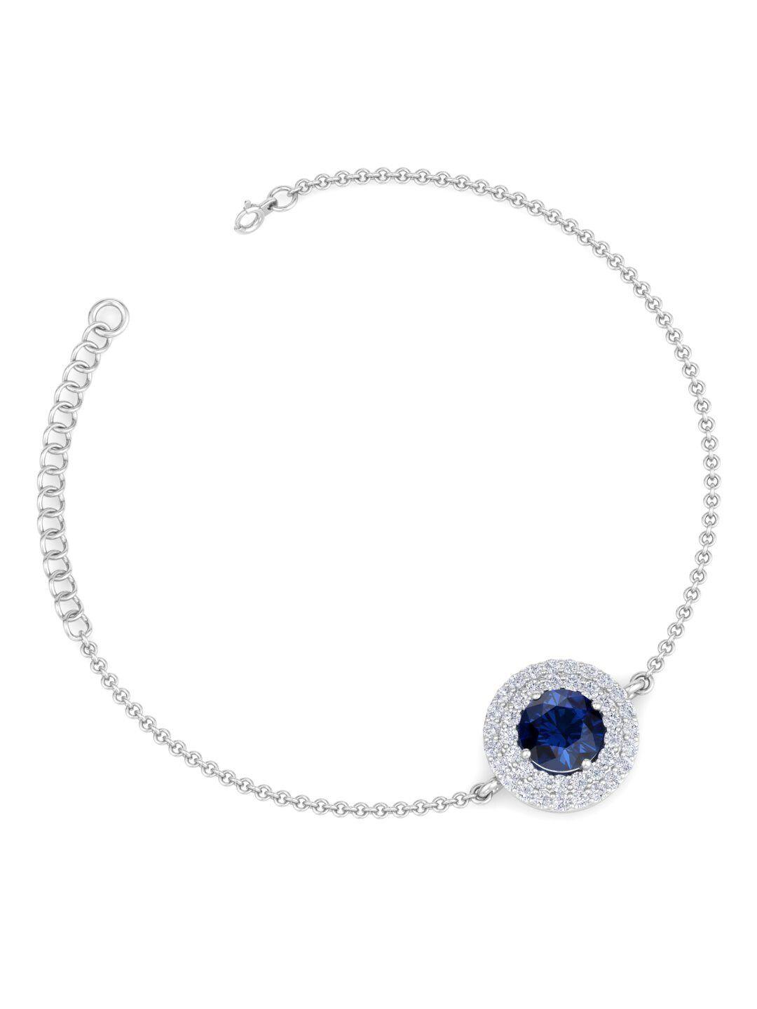 inddus jewels women silver-toned & blue sterling silver cubic zirconia rhodium-plated link bracelet
