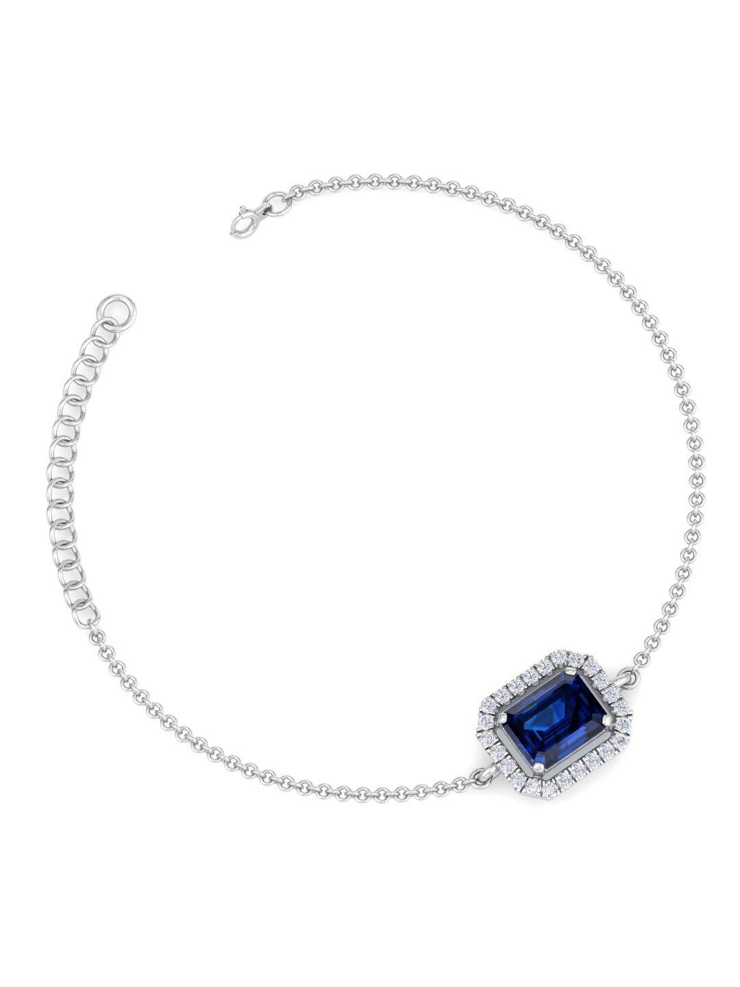 inddus jewels women silver-toned & blue sterling silver cubic zirconia rhodium-plated link bracelet