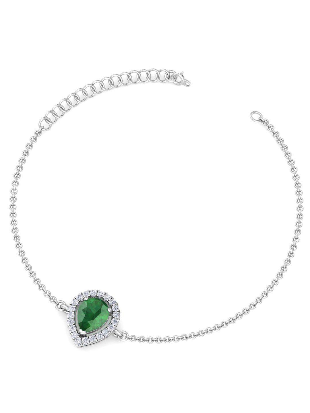 inddus jewels women silver-toned & green sterling silver cubic zirconia rhodium-plated link bracelet