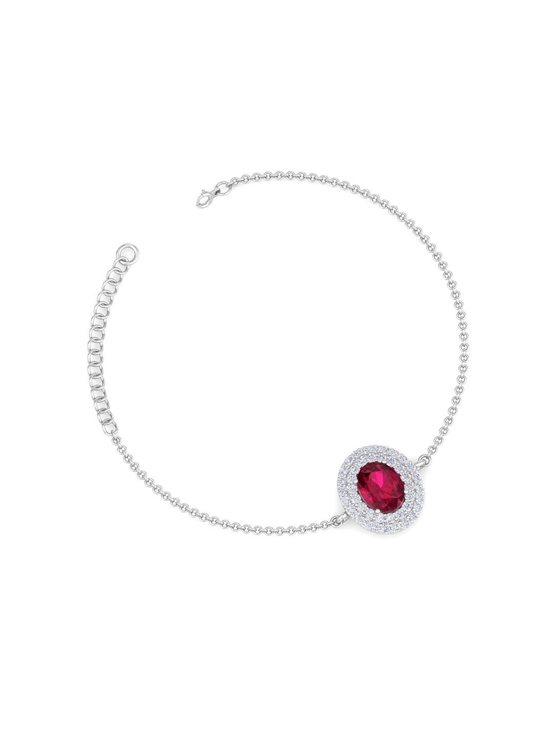 inddus jewels women silver-toned & red sterling silver cubic zirconia rhodium-plated link bracelet