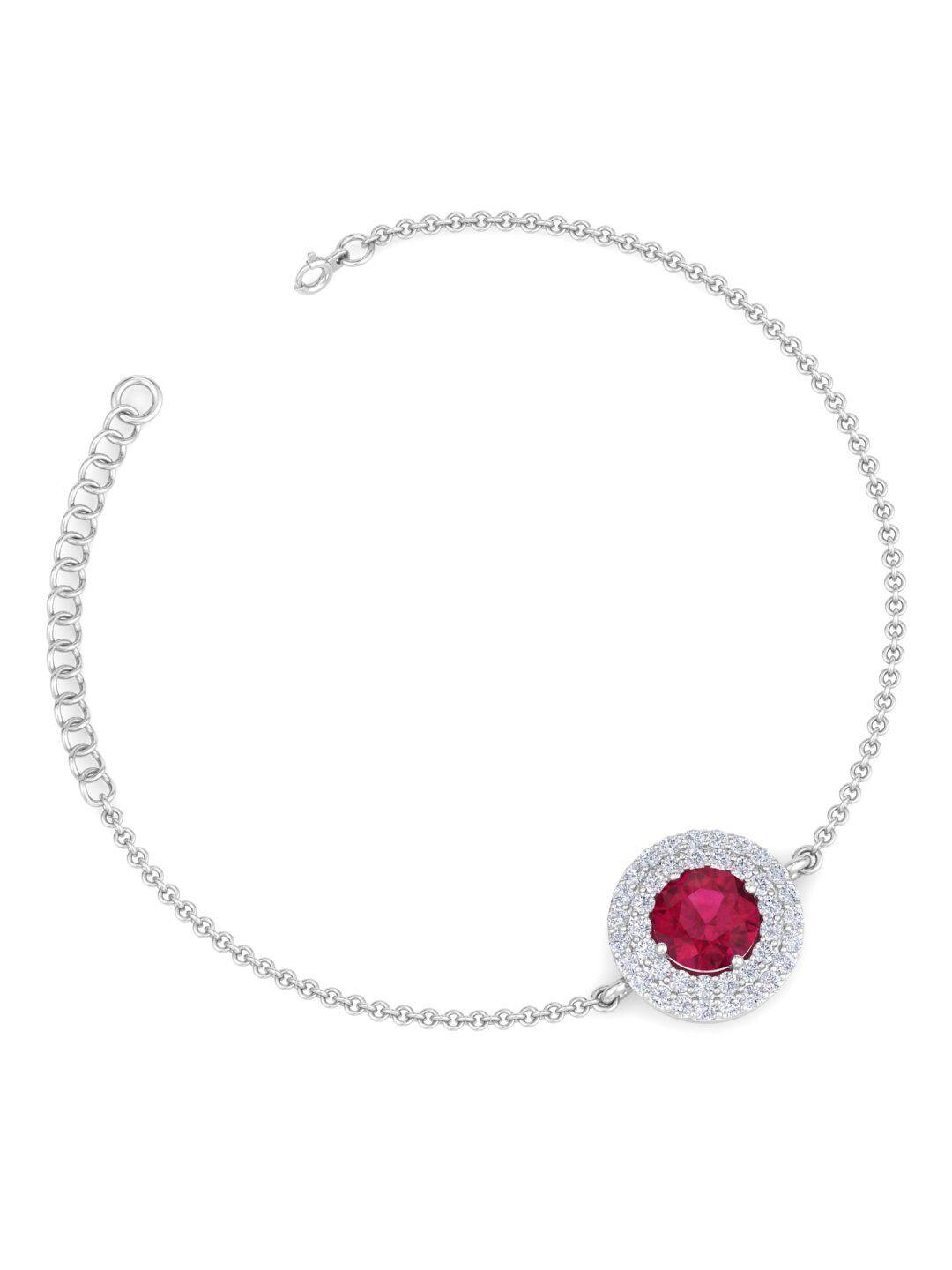 inddus jewels women silver-toned & red sterling silver cubic zirconia rhodium-plated link bracelet