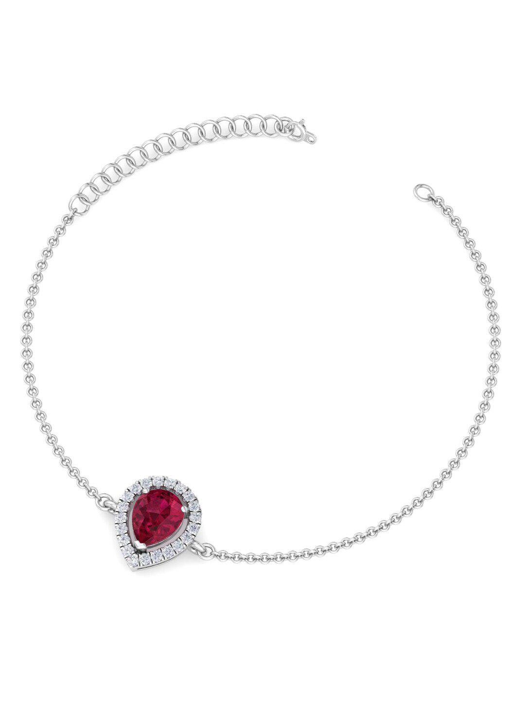 inddus jewels women silver-toned & red sterling silver cubic zirconia rhodium-plated link bracelet