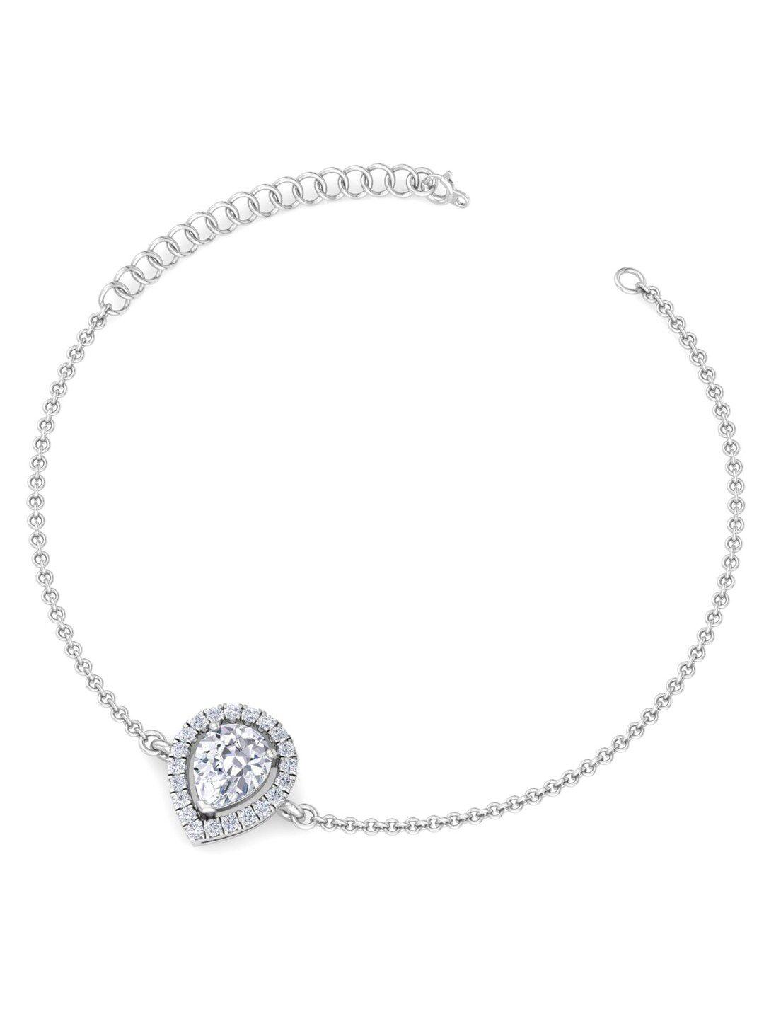 inddus jewels women silver-toned & white sterling silver cubic zirconia rhodium-plated link bracelet