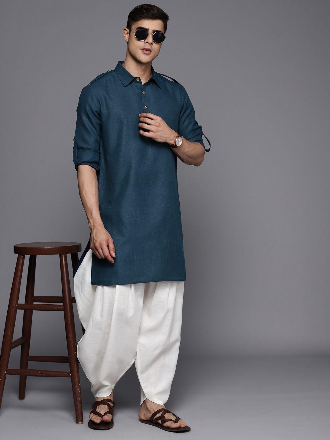 inddus linen blend pathani kurta with dhoti pants