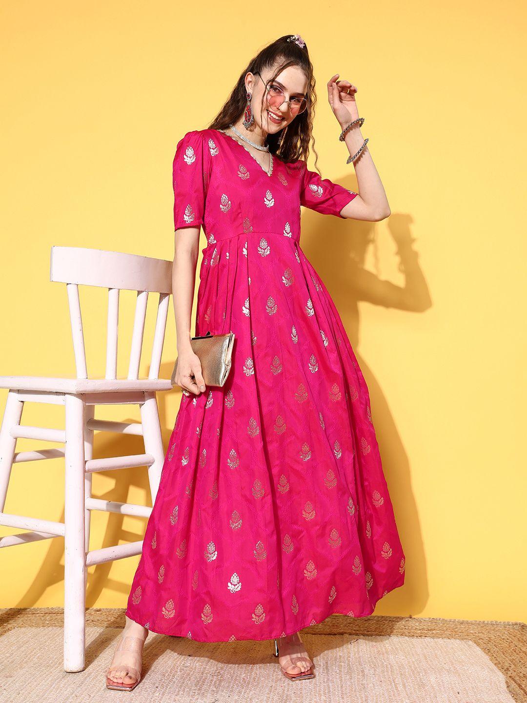 inddus magenta ethnic motifs maxi dress