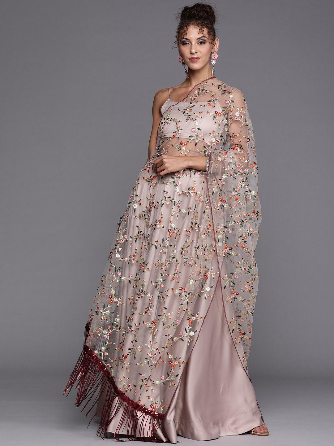 inddus mauve sequinned semi-stitched lehenga & unstitched blouse with dupatta