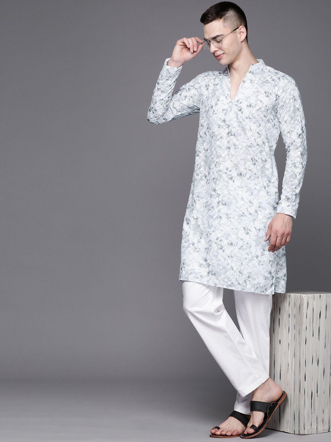 inddus men ethnic motifs embroidered thread work kurta