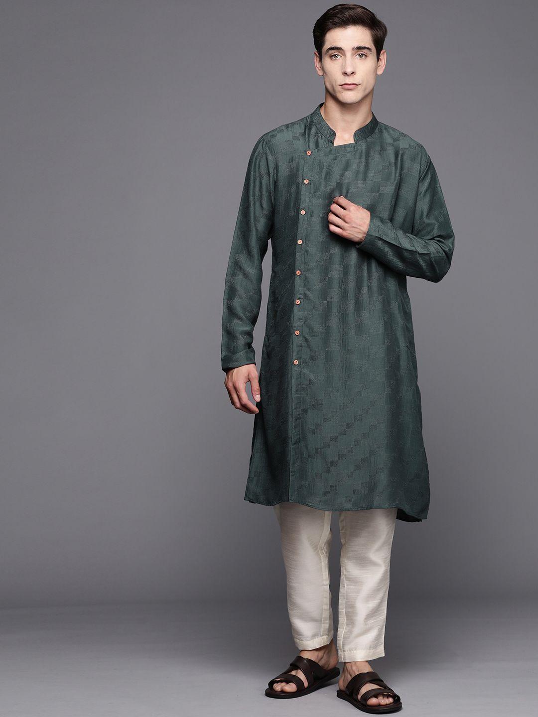 inddus men woven design geometric kurta