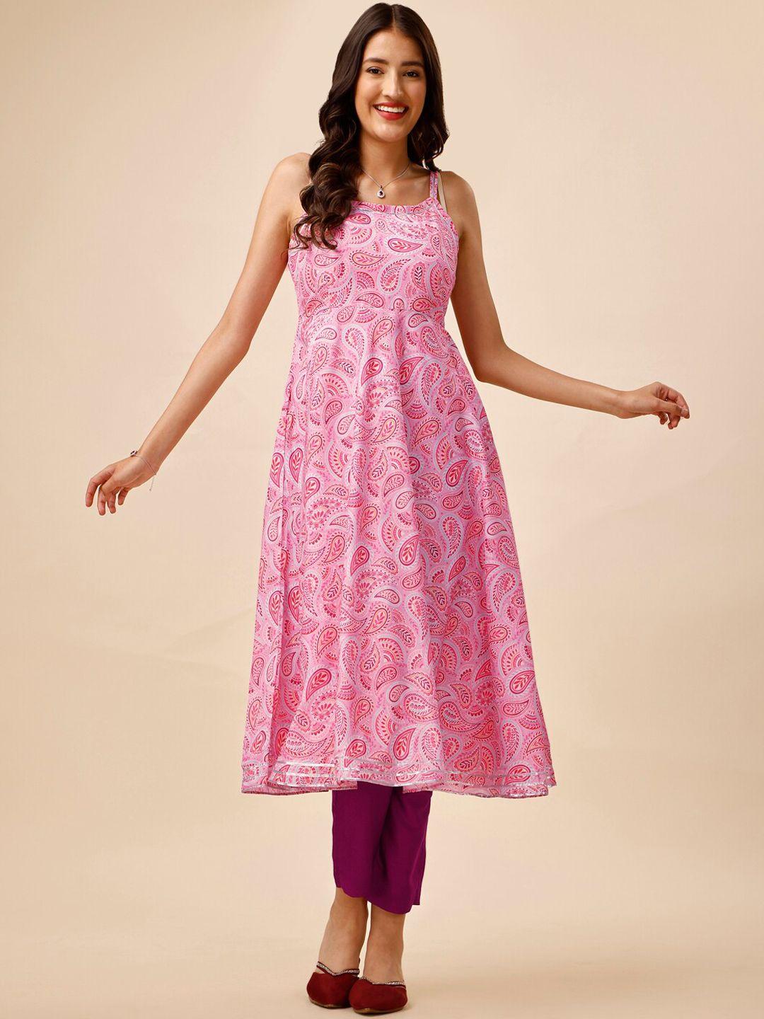 inddus paisley printed shoulder straps gotta patti kurta with trousers