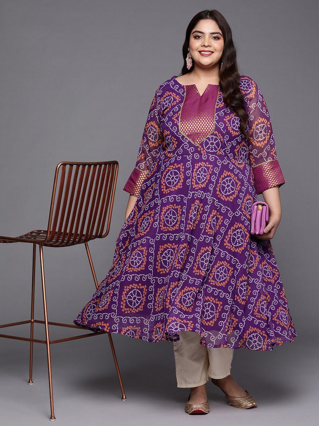 inddus plus women bandhani printed plus size kurta