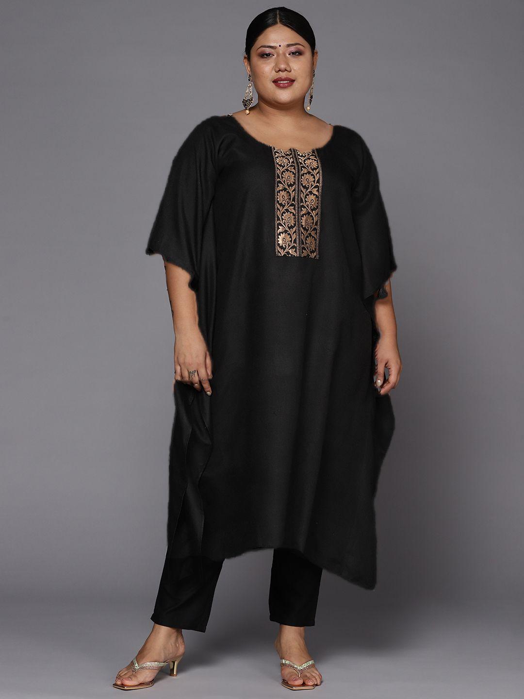 inddus plus women black flared sleeves kaftan kurta