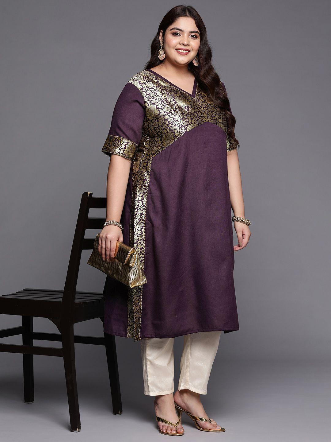 inddus plus women floral brocade plus size kurta