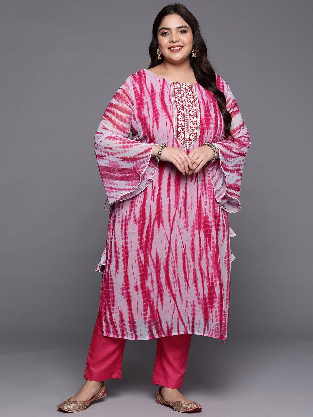 inddus plus women pink dyed kurta with trousers