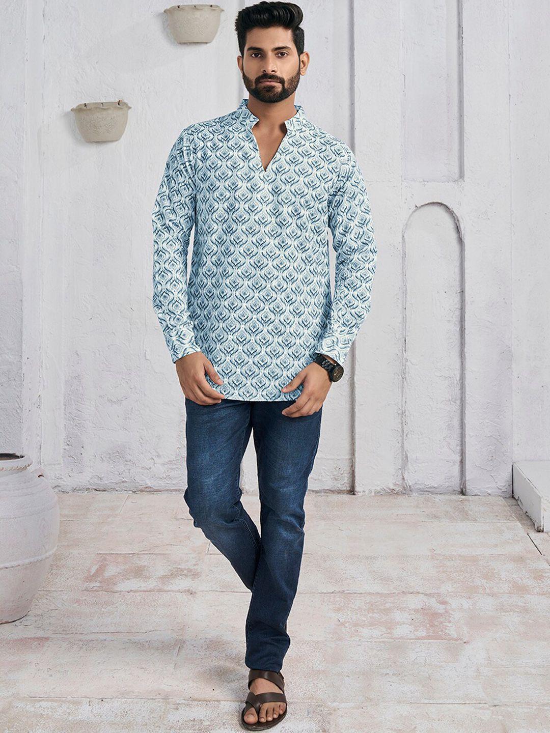 inddus printed chikankari embroidered pure cotton kurta