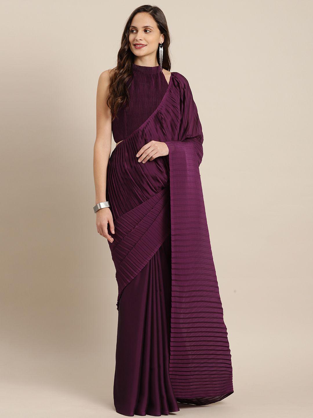 inddus purple solid silk blend saree