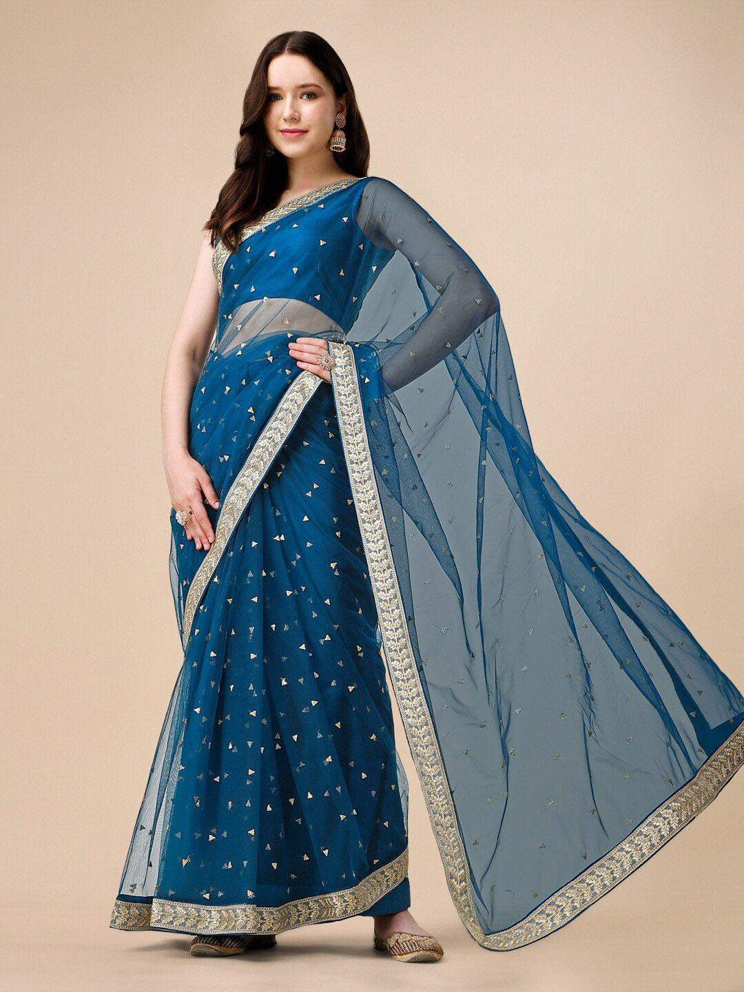 inddus sequinned embroidered net saree