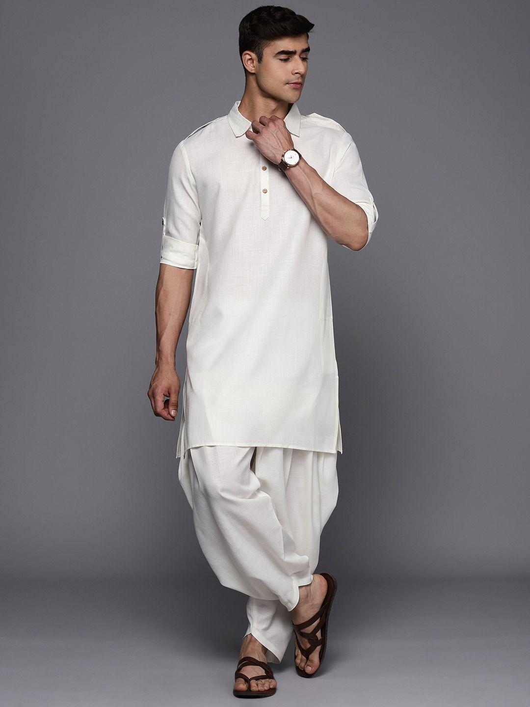 inddus solid linen blend pathani kurta with pyjamas