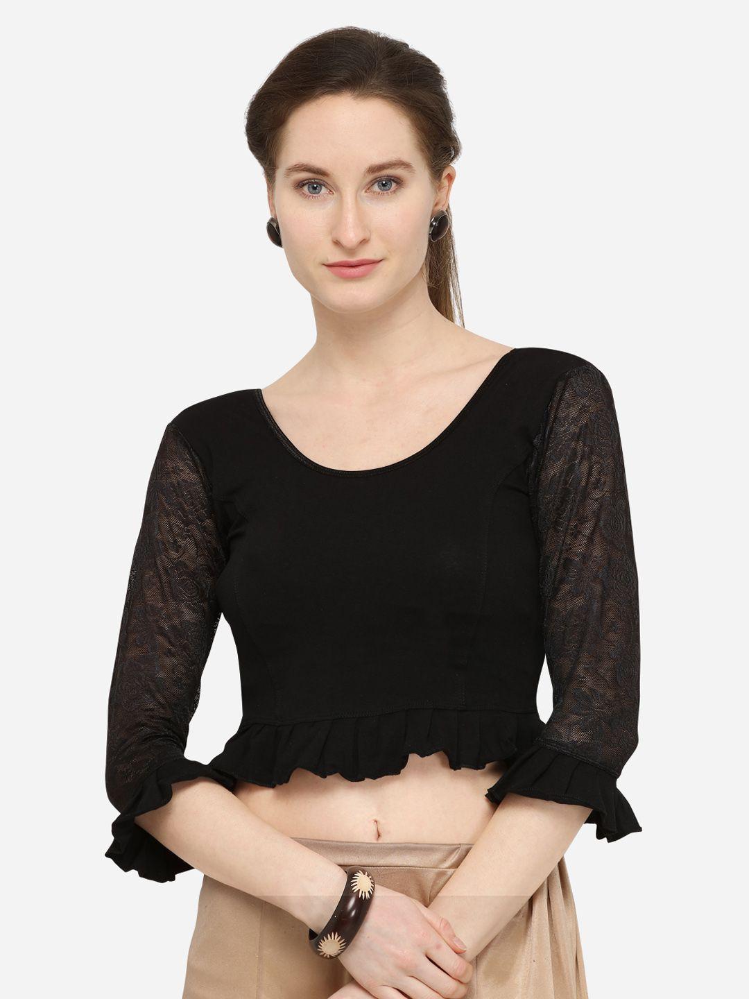 inddus women black solid saree blouse