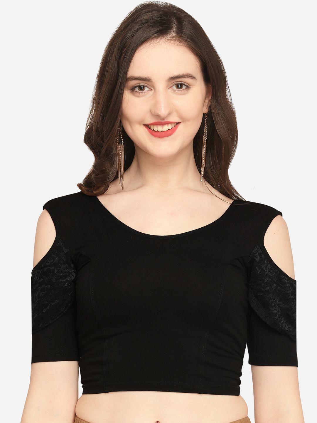 inddus women black solid stretchable saree blouse