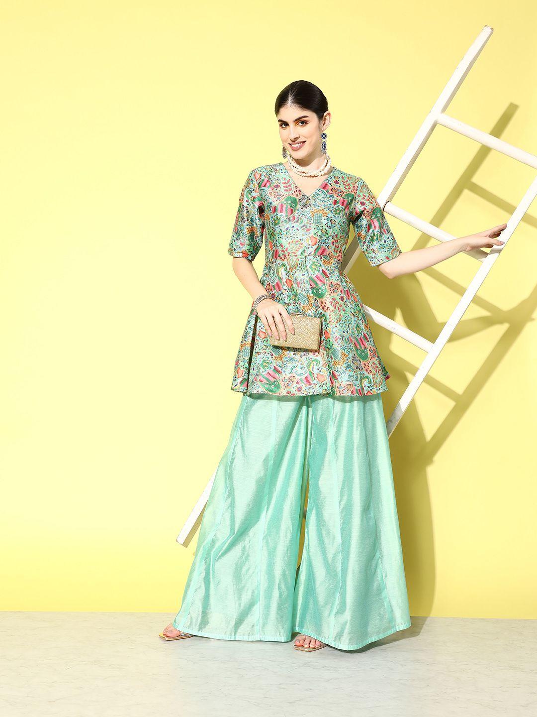 inddus women embroidered kurta with palazzos