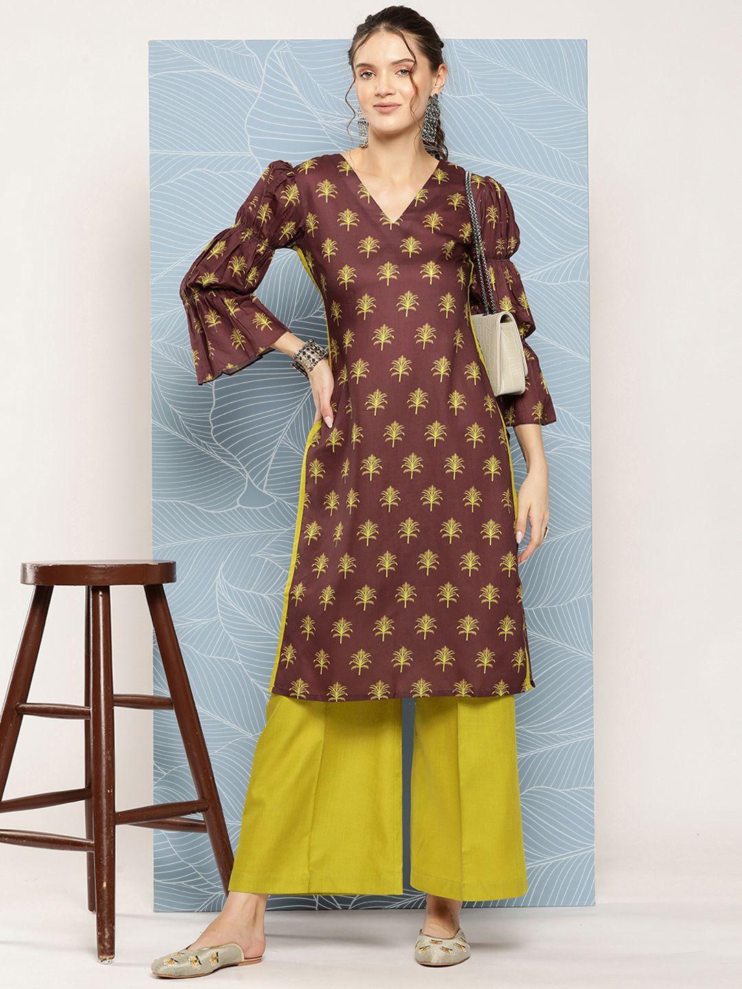 inddus women ethnic motifs printed kurta with palazzos