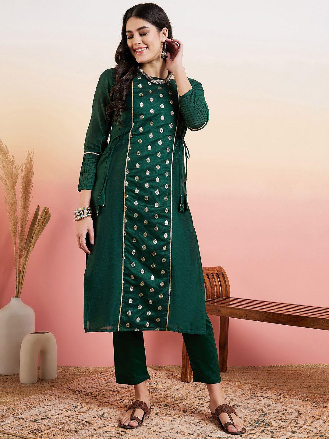 inddus women ethnic motifs regular chanderi cotton kurta with trousers